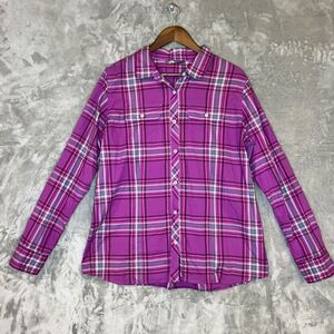 North Face Purple Plaid Button Up 100% Cotton CasualLong Sleeve Womens Size XL
